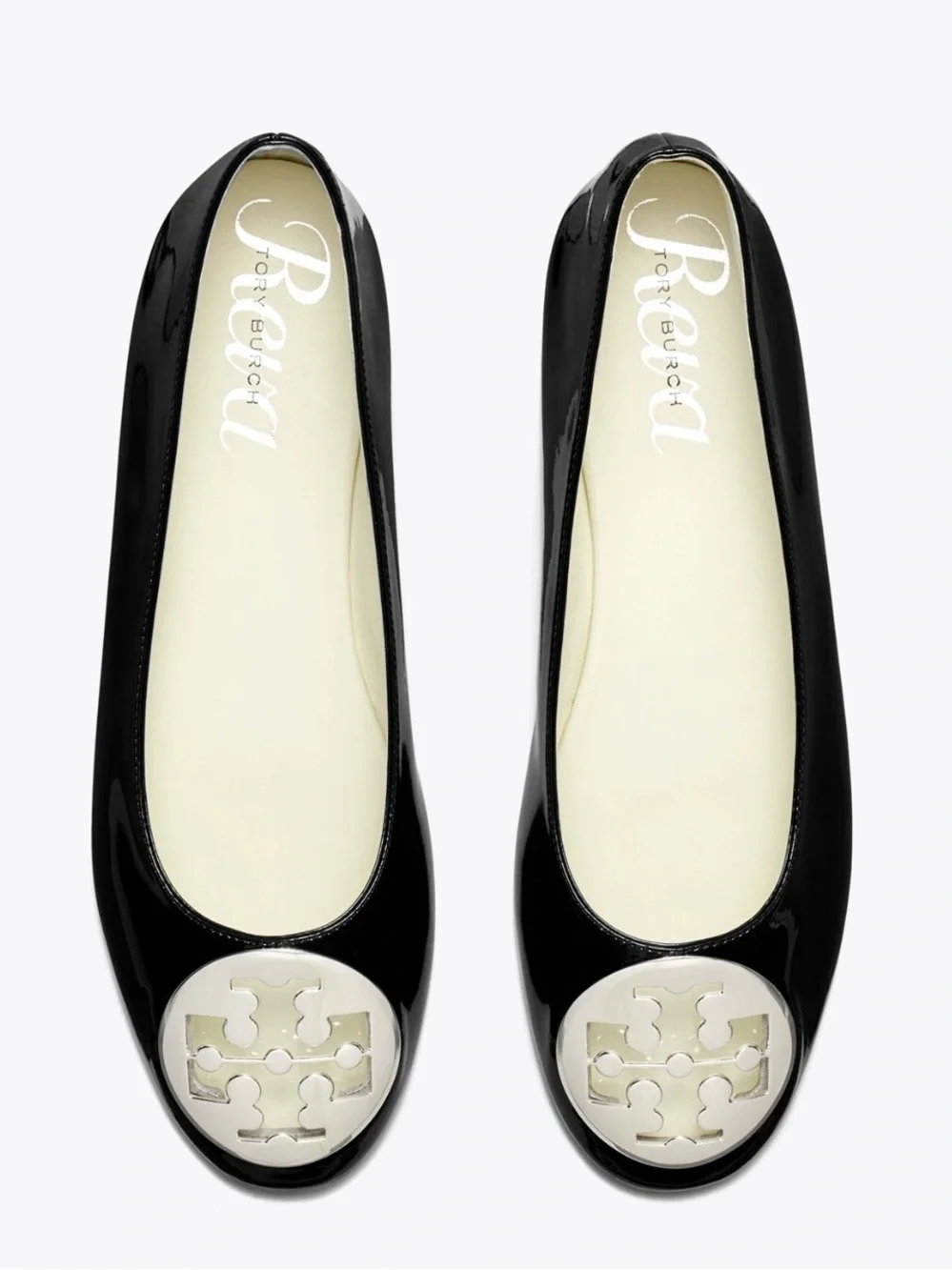 NWT REVA Tory Burch Black Patent Logo Medallion Ballet Flats size 11M